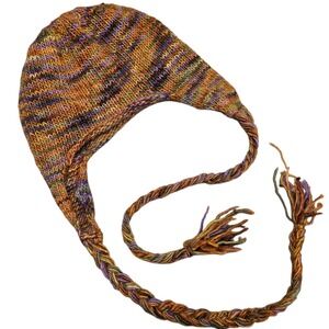 Handmade Knit Wool Earthy Beanie‎ Hat Boho Slouchy Indie Cottage Granola Orange